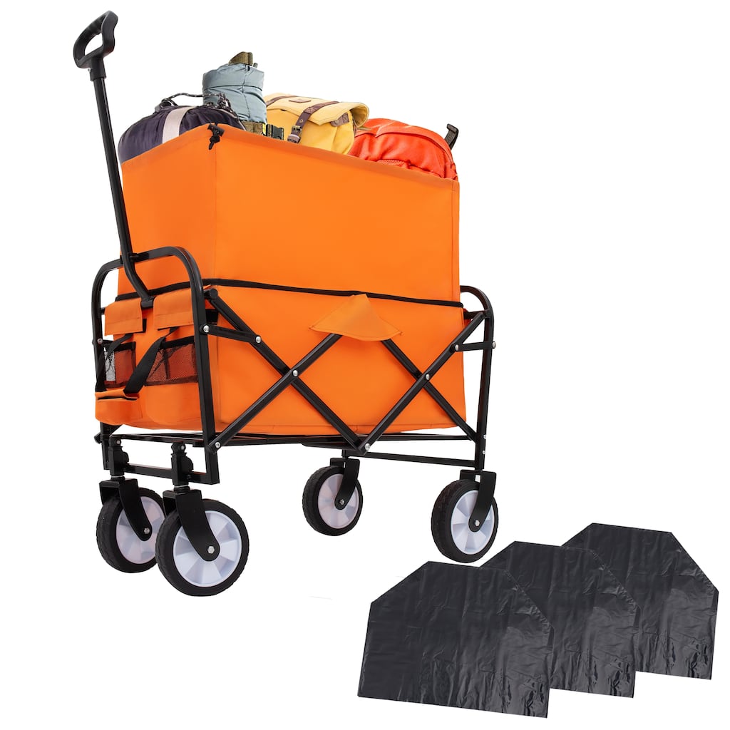 Heavy-Duty Collapsible Wagon with 3-Piece Multi-Use Bag Set - Utility Cart with Liner Covers