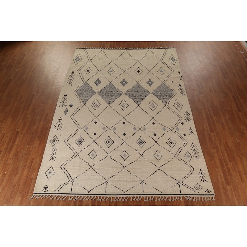 Earth Tone Moroccan Oriental Area Rug Hand-Knotted Wool Carpet - 8'9"x 12'9"