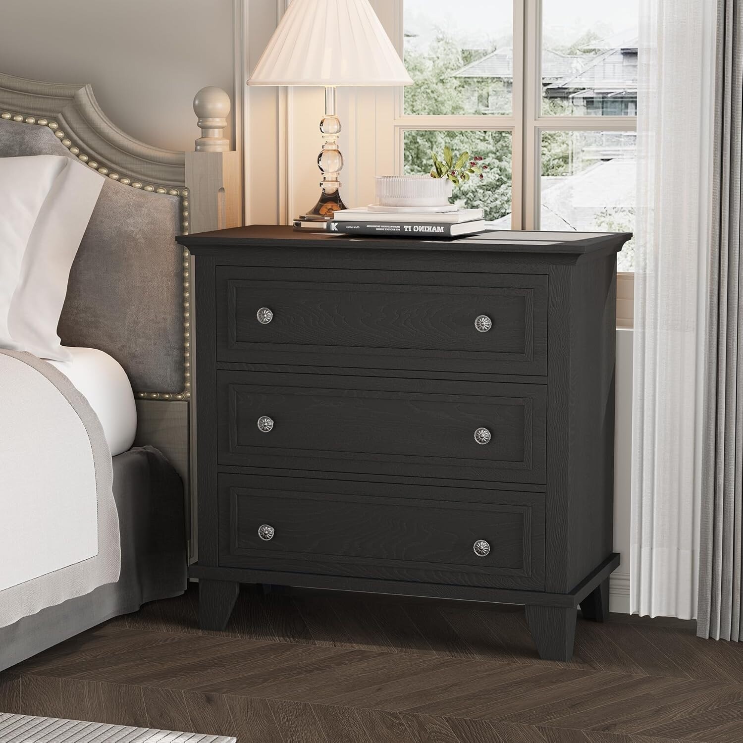 3 Drawer Dresser, Wooden Storage Chest of Drawers with Exquisite Metal Handles
