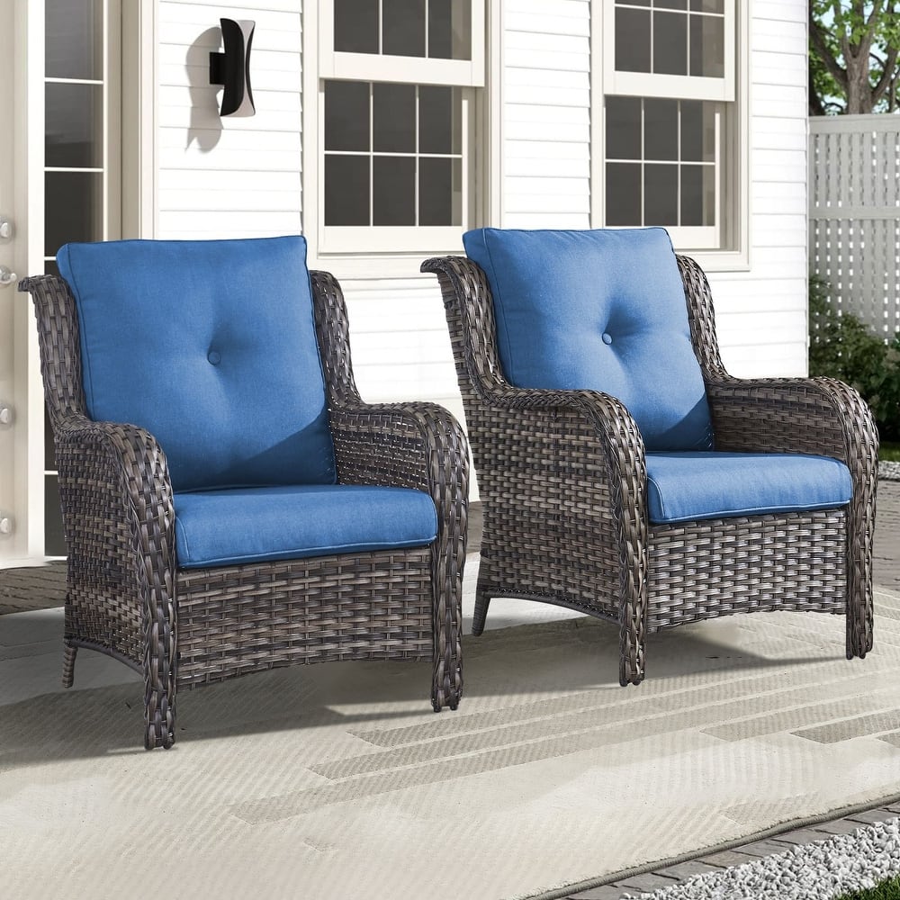 Outdoor Wicker High Back Club Chair Set of 2