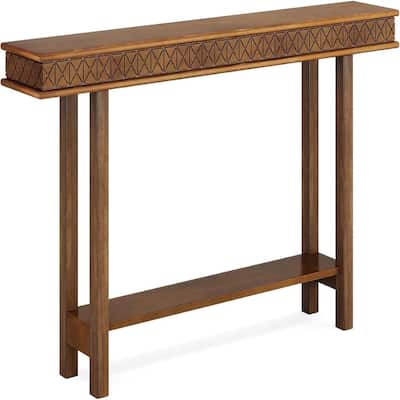 Brown Wood Particleboard Console Table with Long Top and Storage Shelf - 70.9” L x 11.81” W x 33.5” H