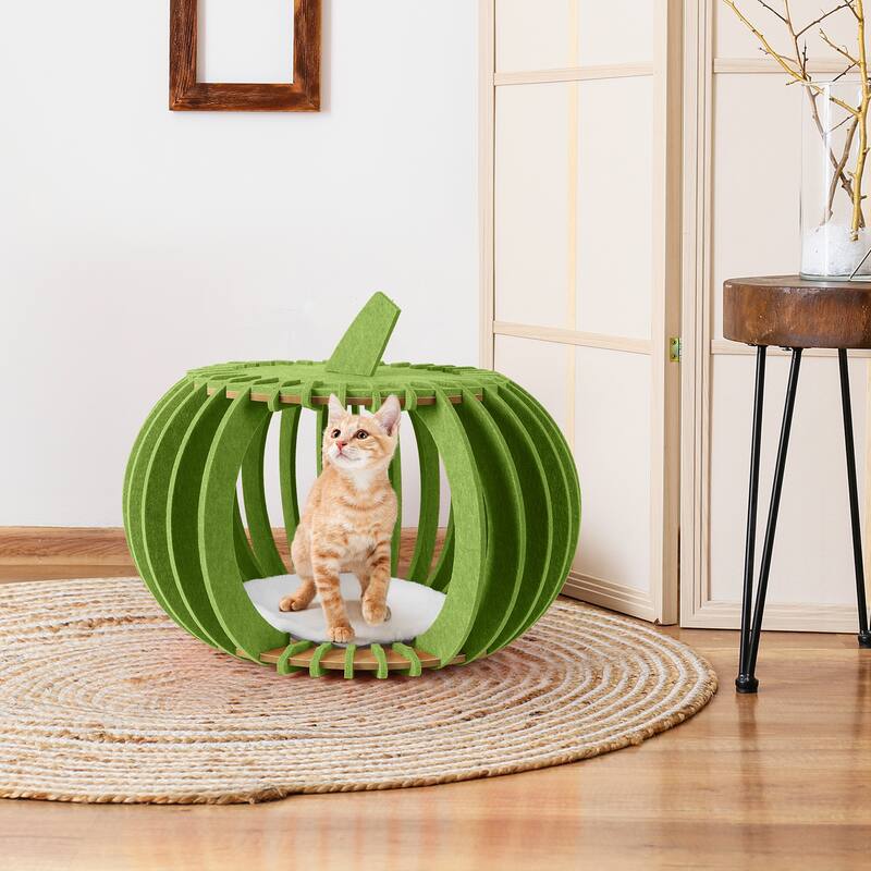 Cat Bed for Indoor Cats, Felt Cat Cave, Pumpkin House