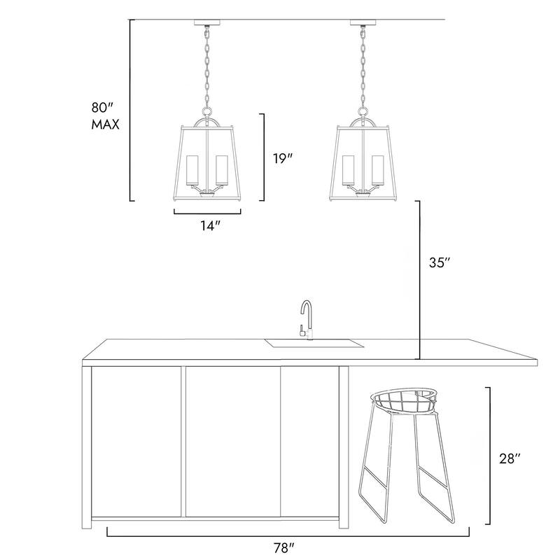 Modern 4-Light Gold Glass Chandelier Lantern Pendant Light for Dining Room - 14" L x 14" W x 19" H