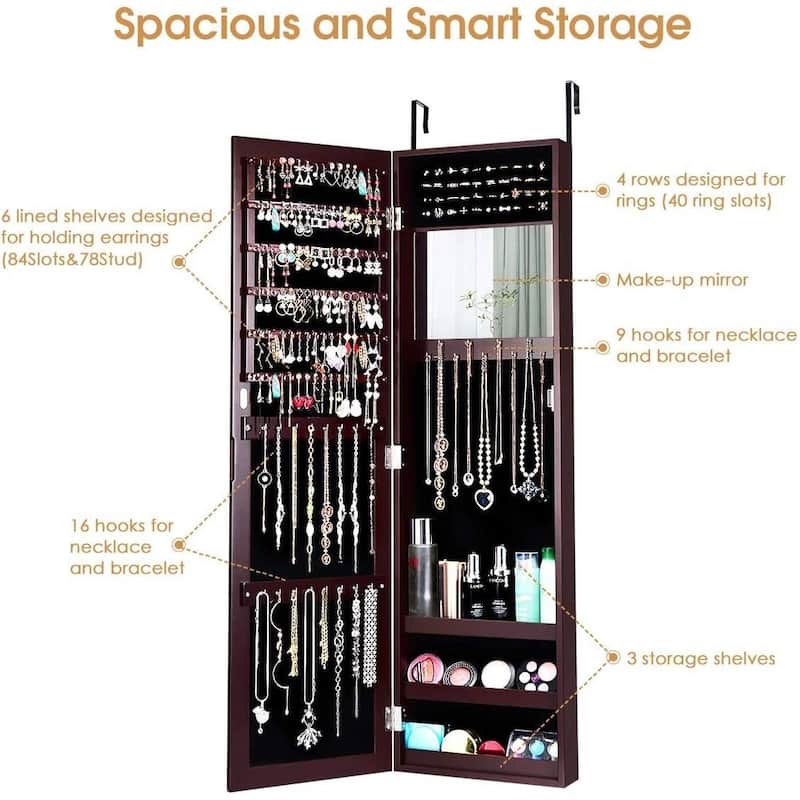 2-in-1 Wall or Door Mounted Jewelry Organizer Full Length Mirror - 3.5"D x 12.5"W x 43.5"H