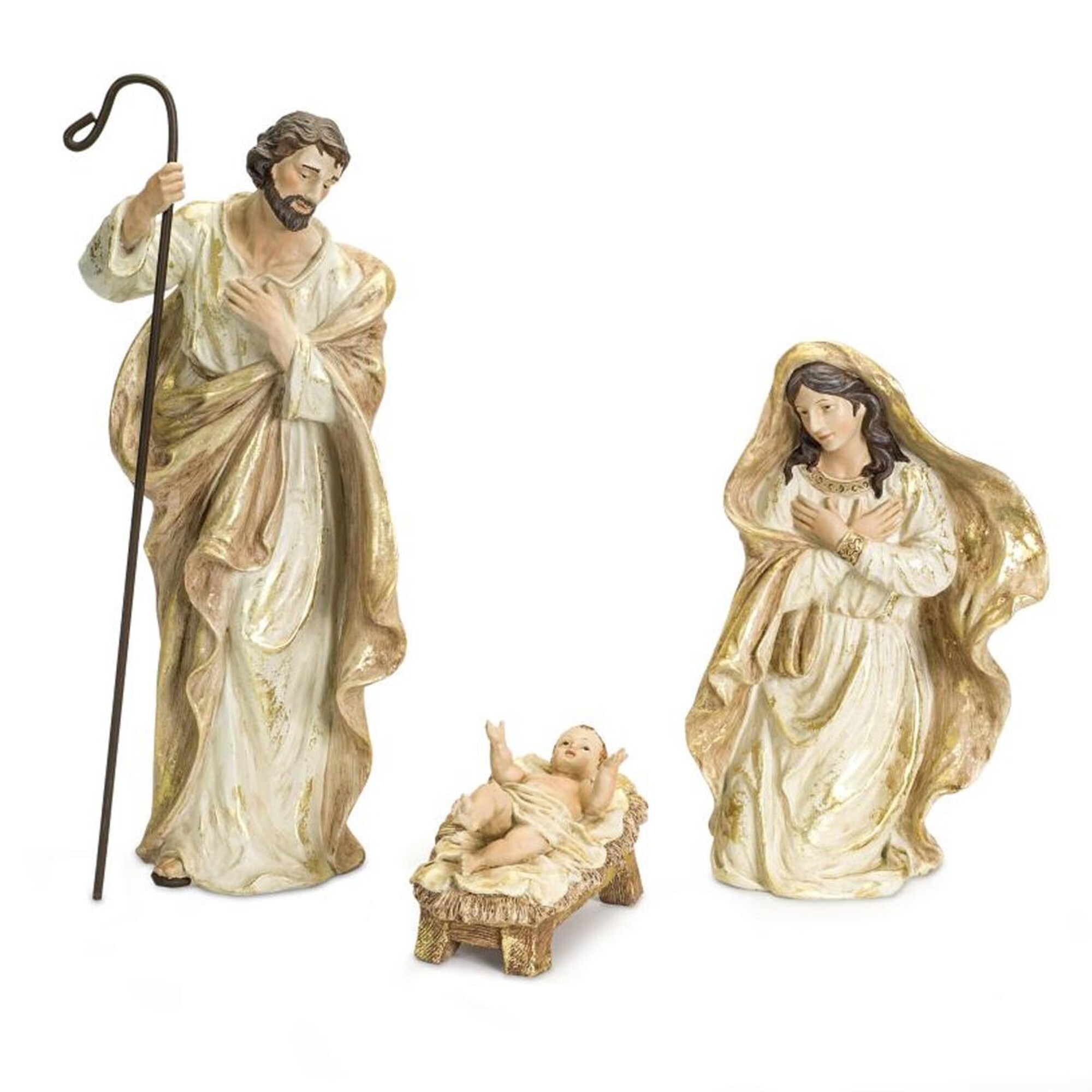 Shop Set Of 3 White And Gold Holy Family Nativity Christmas Figures 18 5 Overstock 22678566