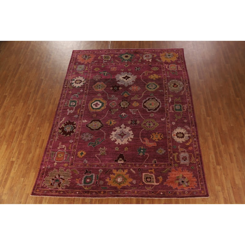 Hand Knotted Oriental 100% Wool Carpet Transitional All-Over Pink Oushak Area Rug - 11' 10'' X 9' 0''