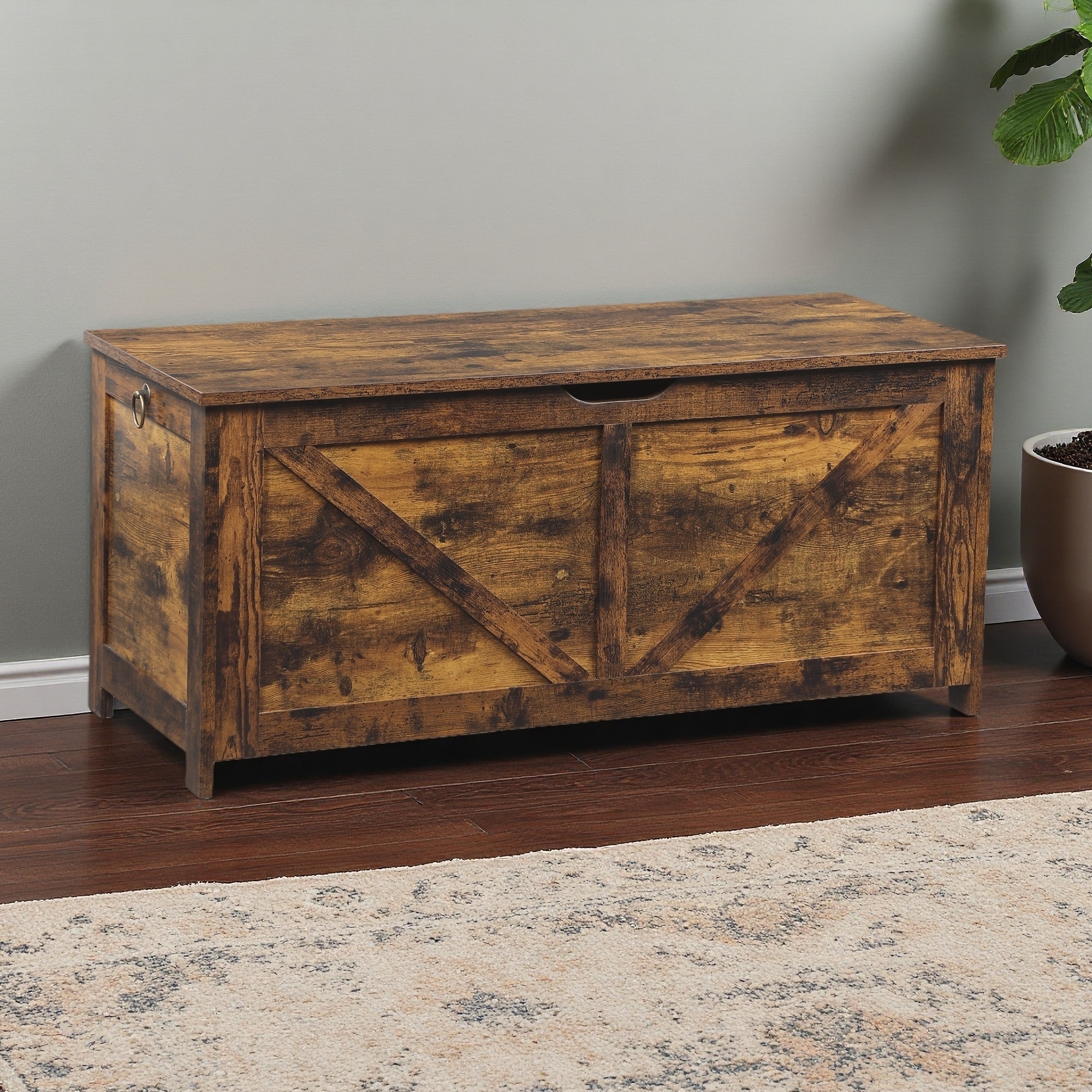 39" L Retro Storage Chest, Storage Bench with 2 Hinges, Entryway Toy Box Organizer, Easy Assembly, Heavy-Duty Use