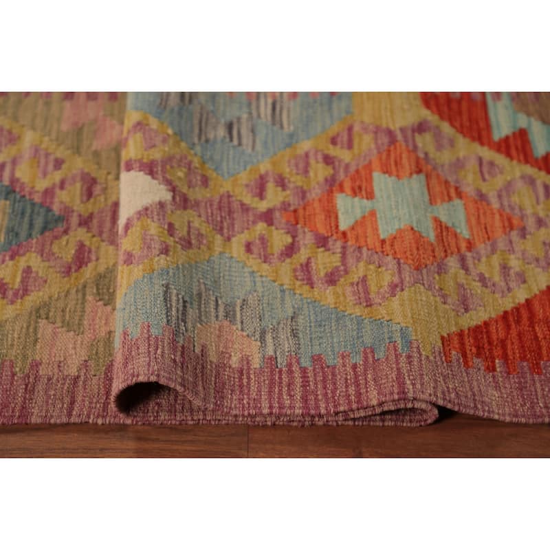 Geometric Kilim Area Rug Hand-Woven Wool Carpet - 8'5"x 11'1"