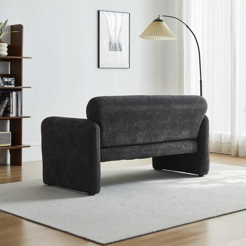 Stylish Velvet 2 Seat Sofa Accent Sofa with Lumbar Pillow, Loveseat Sofa Couch with Wood Frame for Living Room