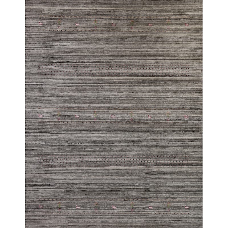 Hand Knotted Oriental 100% Wool Carpet Tribal Tribal Greys & Charcoal Gabbeh Area Rug - 9' 9'' X 8' 2''