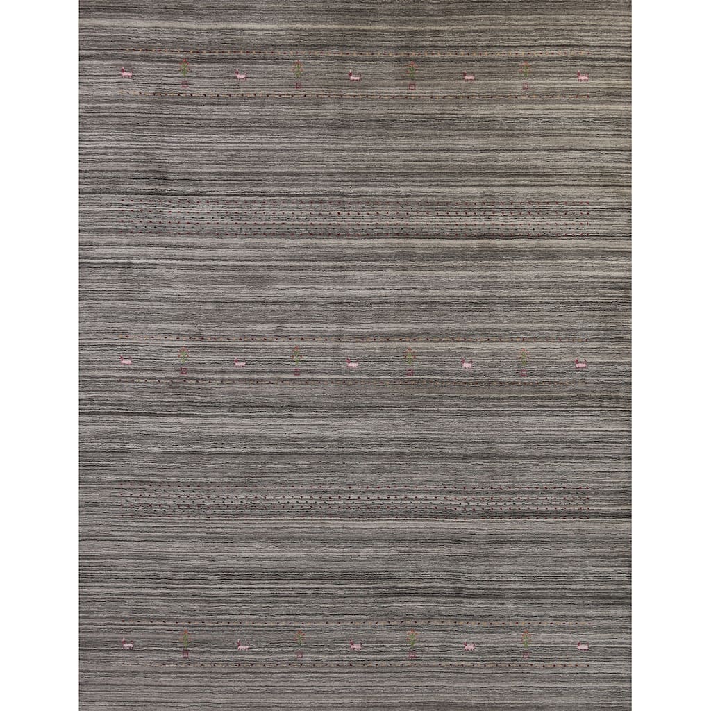 Hand Knotted Oriental 100% Wool Carpet Tribal Tribal Greys & Charcoal Gabbeh Area Rug - 9' 9'' X 8' 2''