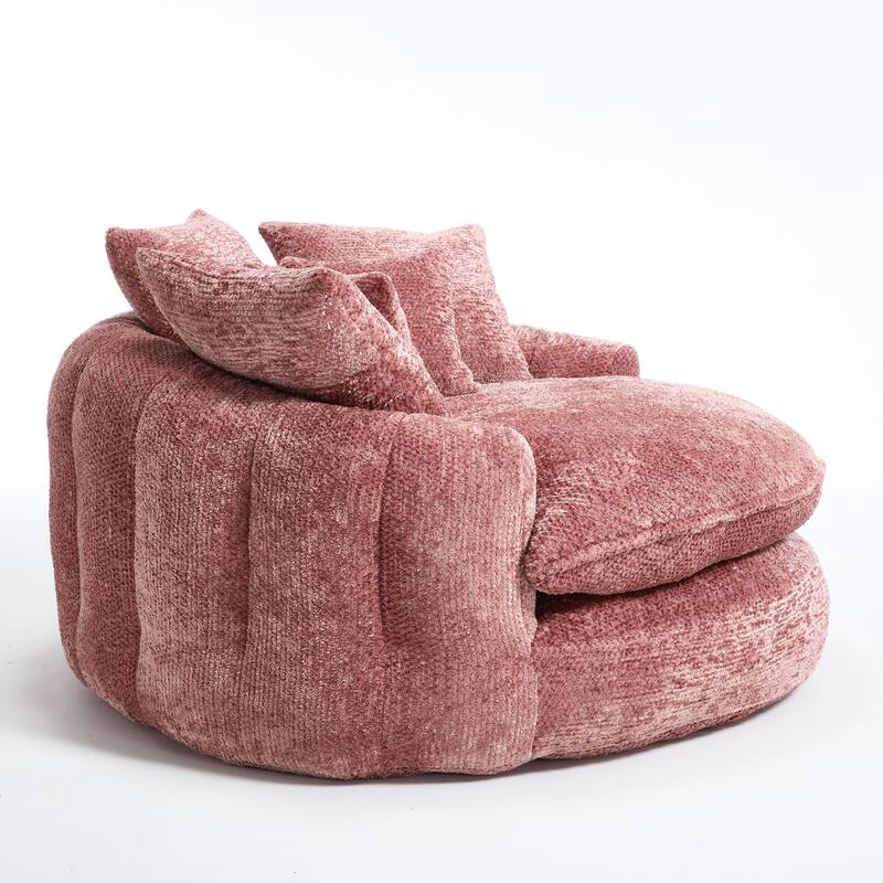 55" Modern Long Polyester Foam Round Bean Bag Sofa Chair with Pillows