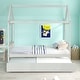 preview thumbnail 5 of 9, White Twin Size Solid Wood House Bed Frame with Trundle and Roof for Kids, Boys and Girls