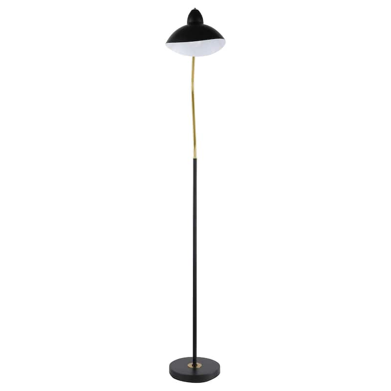 69 Inch Floor Lamp, V Curved Arm, Wavy Edges, Black Metal, Gold, White