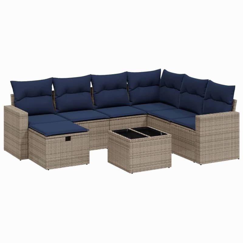 vidaXL Patio Sofa Set with Cushions Outdoor Conversation Furniture Poly Rattan - 24.4" x 24.4" x 27.2"