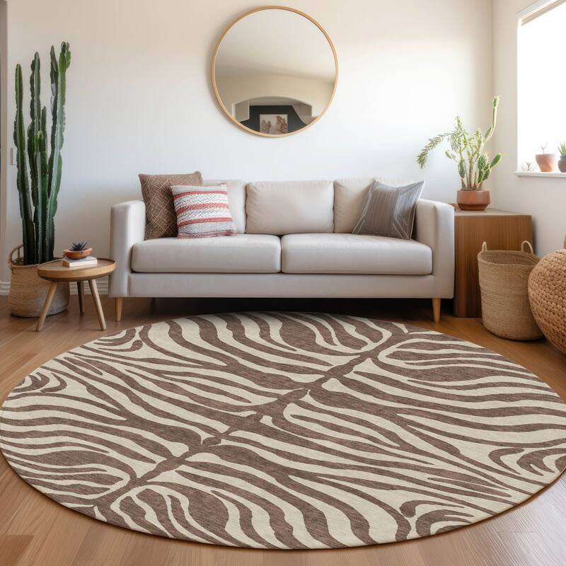 Machine Washable Indoor/ Outdoor Modern Animal Print Chantille Rug - Brown - 8' x 8'