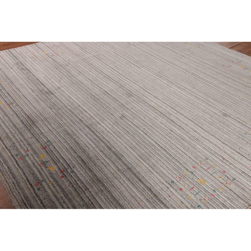 Earth Tone Striped Gabbeh Square Area Rug Hand-Knotted Wool Carpet - 8'0" X 7'10"