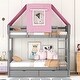preview thumbnail 2 of 7, Gray+Pink Twin Over Twin Solid Pine Wood House-Shaped Bunk Bed with Tent, Drawers, Convertible to 2 Beds