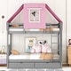 preview thumbnail 2 of 7, Gray+Pink Twin over Twin Bunk Bed Wood Bed with Tent and Drawers