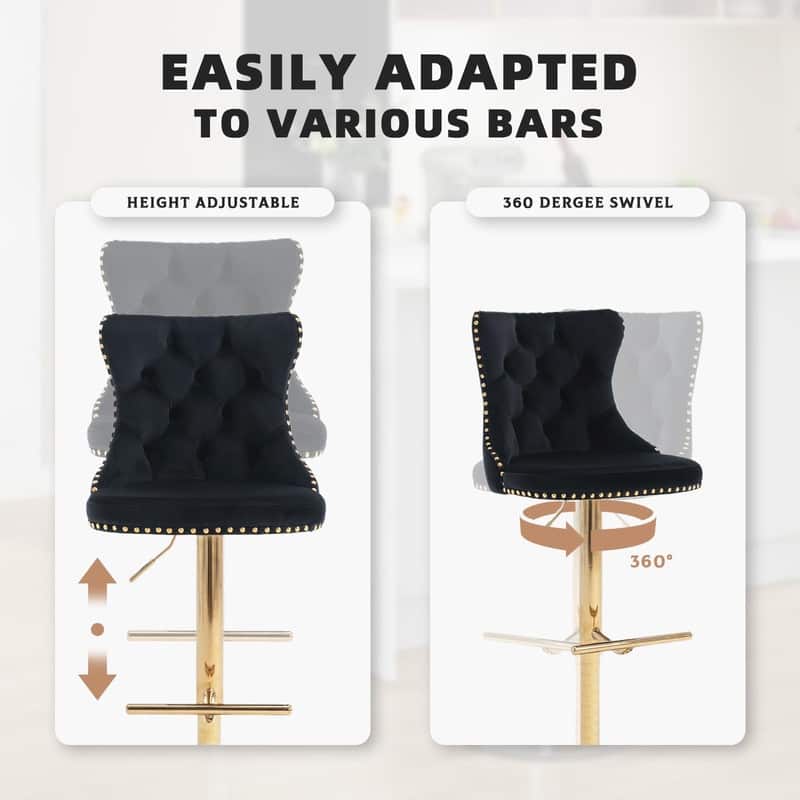 Velvet Upholstered Nailheads Tufted Swivel Bar Stools (Set of 4)