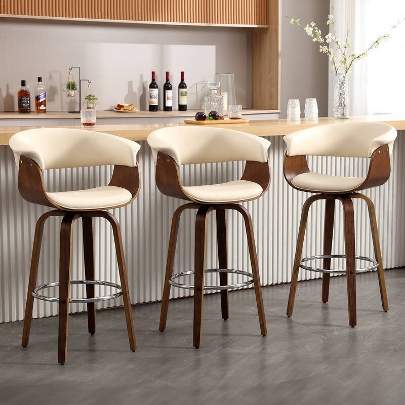26"/29" Faux Leather Swivel Bar Stools, Wood Counter Stool