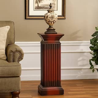 Transitional Style Square Top Pedestal Stand, Brown