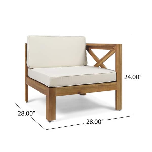dimension image slide 2 of 17, 2-Piece Acacia Wood Outdoor Sectional Sofa Set with Water-Resistant Cushions, Ottoman, and Coffee Table - Patio Furniture set