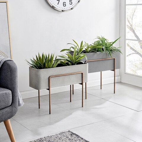 FirsTime & Co. Gray Roslyn Linear Planter 2-Piece Set, Metal