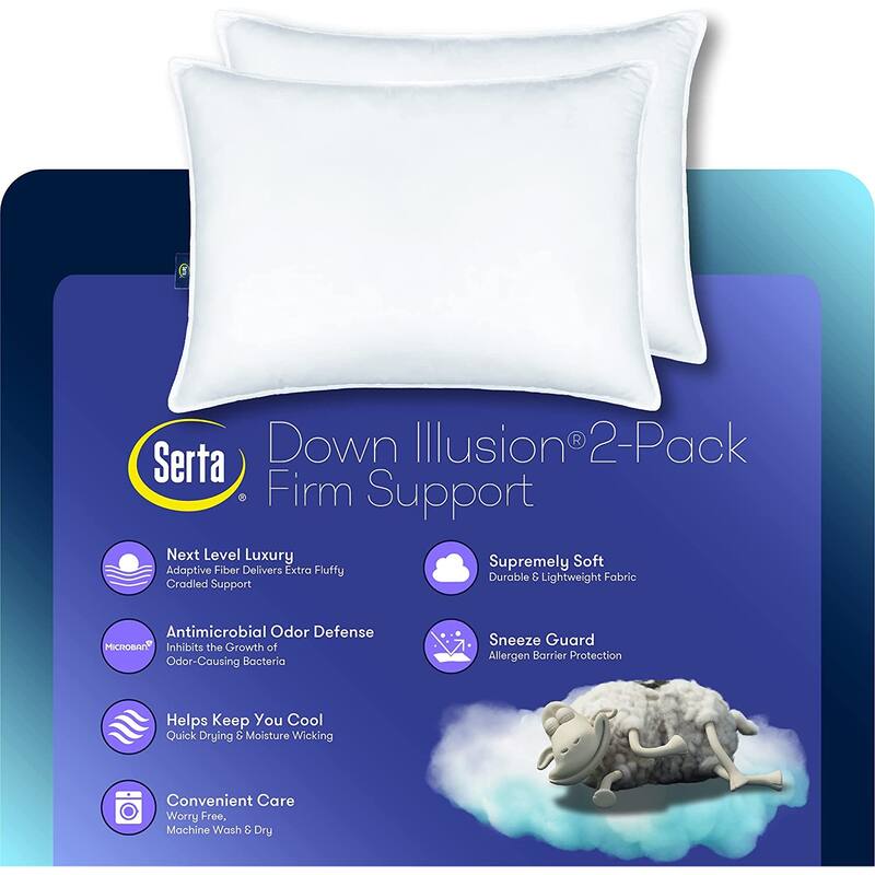 Serta Down Illusion Pillow, Down Alternative Soft/ Medium, 2 pack - White
