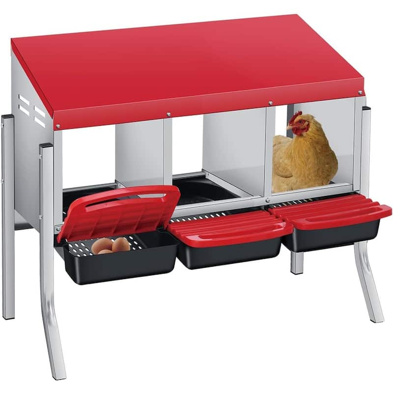 3 Holes Egg-Laying Boxes Nesting Boxes for Chickens Coops with Legs - Red