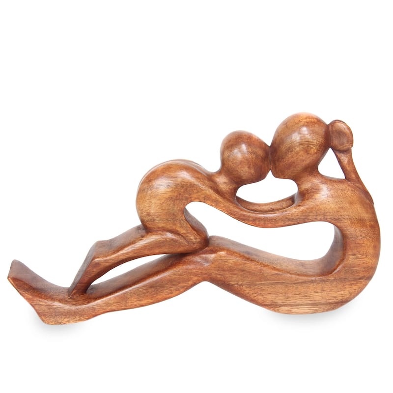 NOVICA Endless Love Birthday Mothers Day or Any Occasion Gift Hand Carved Brown Wood Mother and Child Art Work Sculpture - 11.25"x6" - Brown