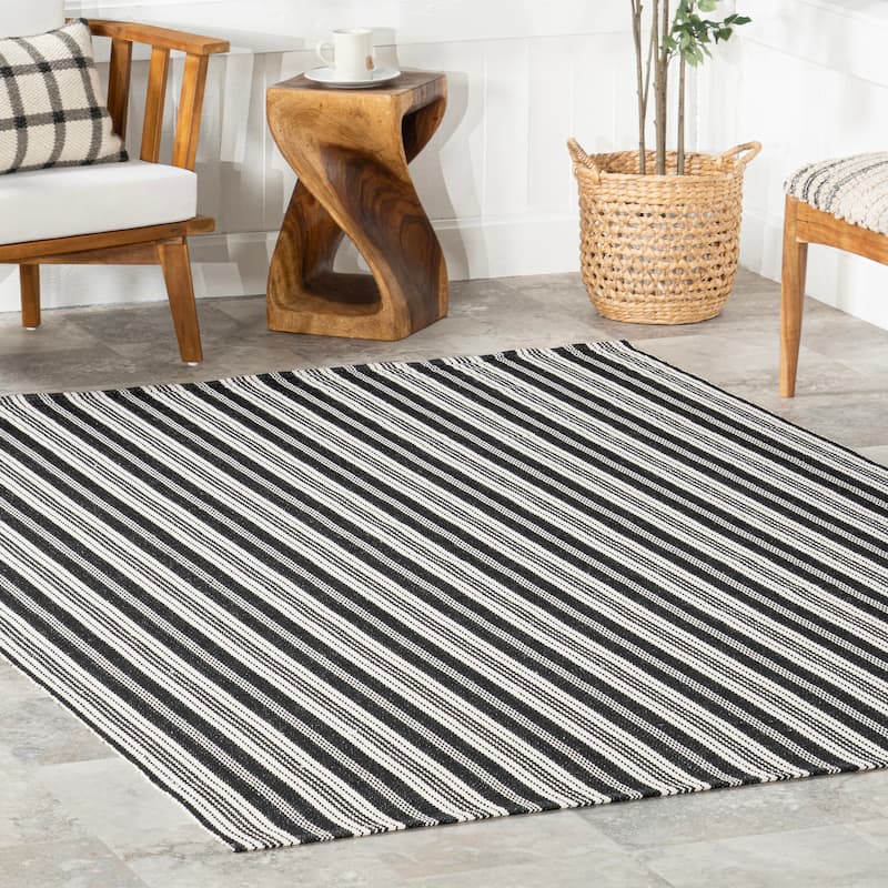 Home Conservatory Ticking Stripe Handwoven Indoor/Outdoor Area Rug