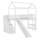 preview thumbnail 16 of 14, Twin Loft Bed with Two Drawers and Slide - White House Bed with Storage Steps and Playhouse Design