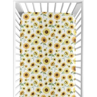 Sunflower Collection Girl Jersey Knit Fitted Crib Sheet - Yellow and Green Farmhouse Floral Watercolor Flower