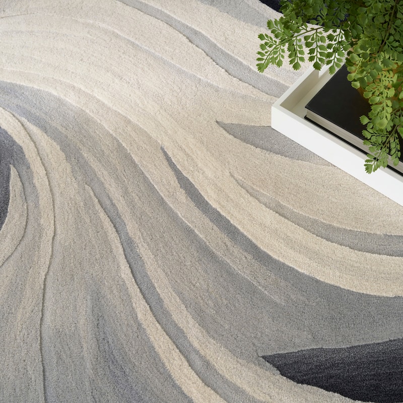 Nourison Prismatic Ivory Black Abstract Chic Hand-Tufted Indoor Rug