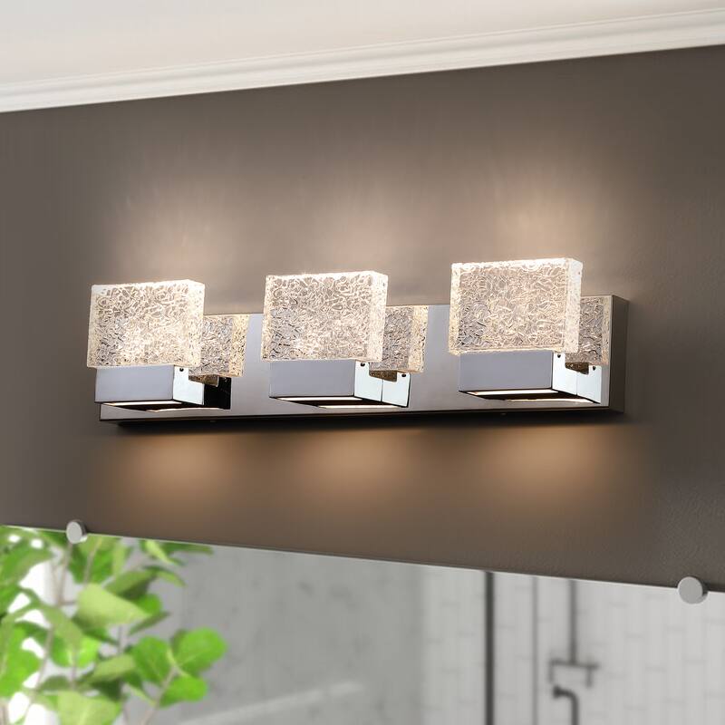 C Cattleya Stainless Steel 3000K Integrated LED Vanity Light with Art Glass Shades - Chrome - 3-Light