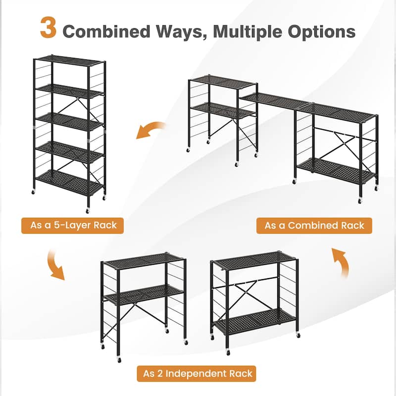 5-Tier Adjustable Shelves with Wheels for Garage Kitchen Balcony - 30" x 13.5" x 60"
