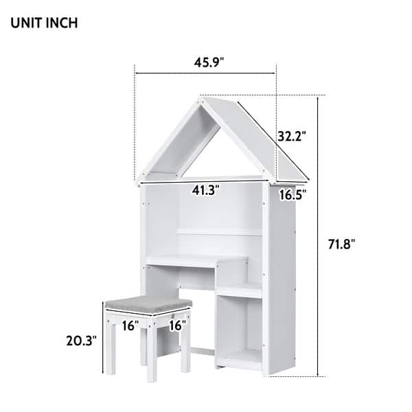 House-Shaped Kids Desk with a cushion stool House-Style Desk and Stool Set