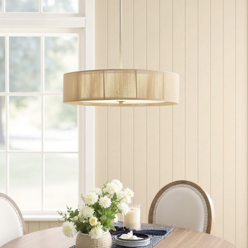 CO-Z 3-Light Antique Bronze Double Drum Pendant Chandelier