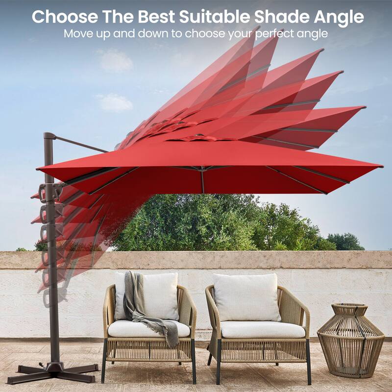 Pellebant 9 FT x 12 FT Outdoor Patio Cantilever Umbrella with Base Stand