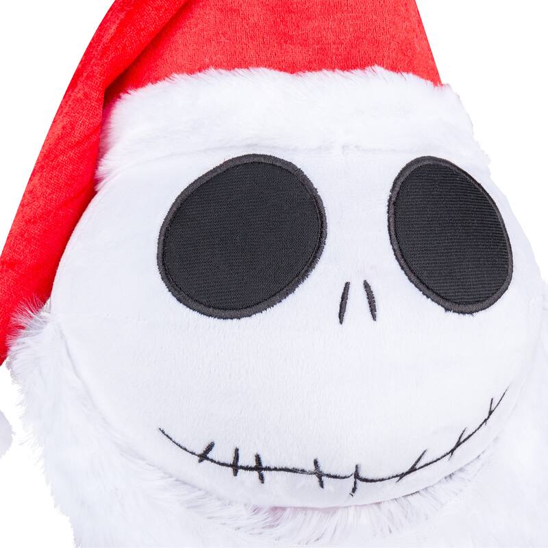 Gemmy Jack Skellington Holiday Greeter in Santa Suit with Stocking