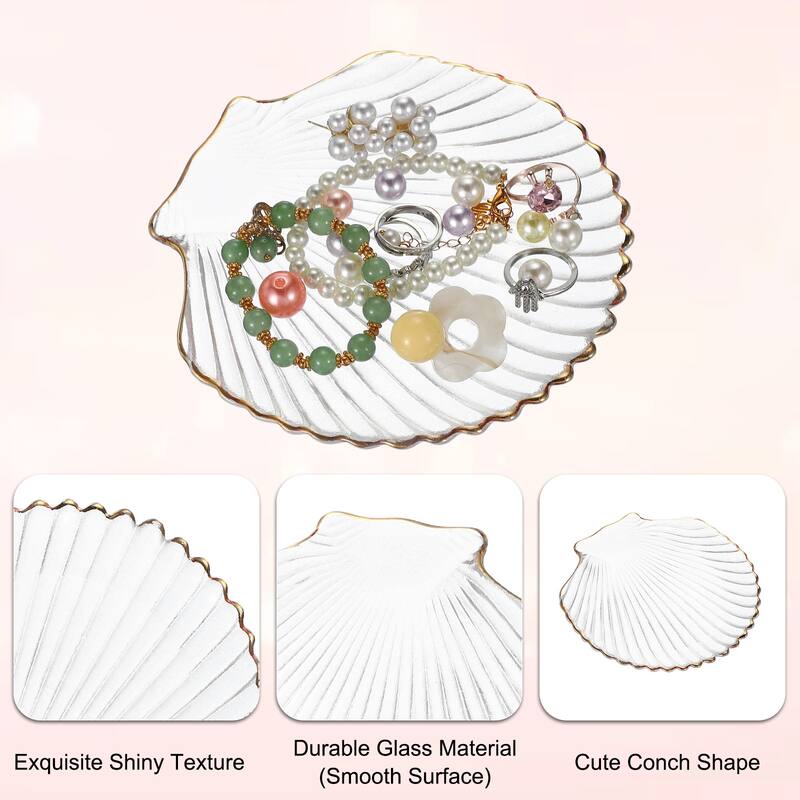 Sea Shell Jewelry Tray, Glass Trinket Dish Ring Holders, Clear