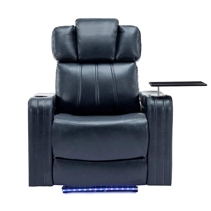PU Leather Office Chair, Home Theater Recliner Chair with Cooling Cup Holder, Lounge Chair with Tray Table & USB Ports