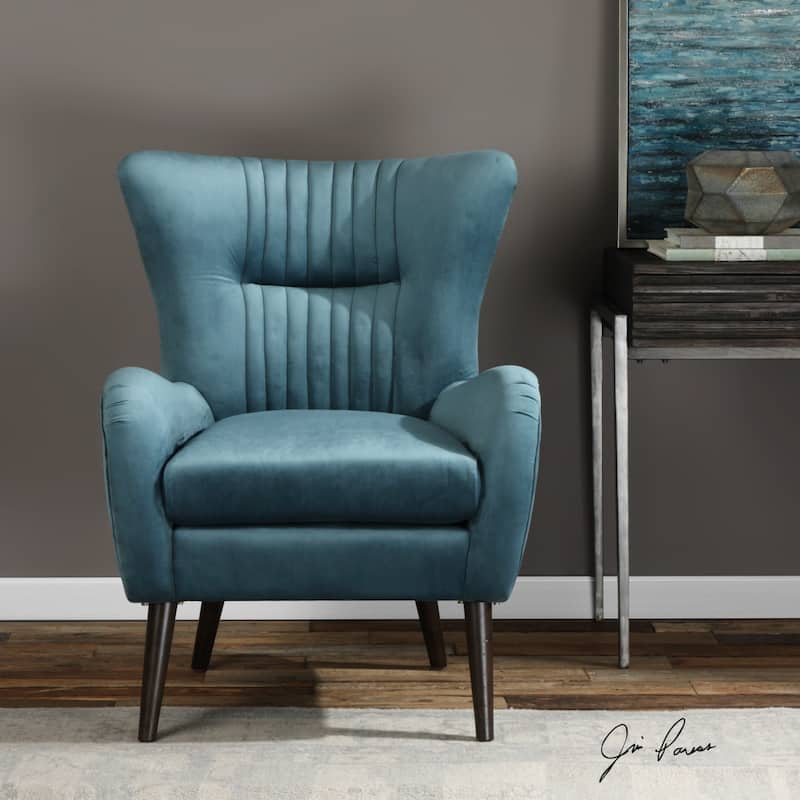 Uttermost Dax 29 Inch Wide Wood Frame Accent Chair with Fabric - Teal Velvet