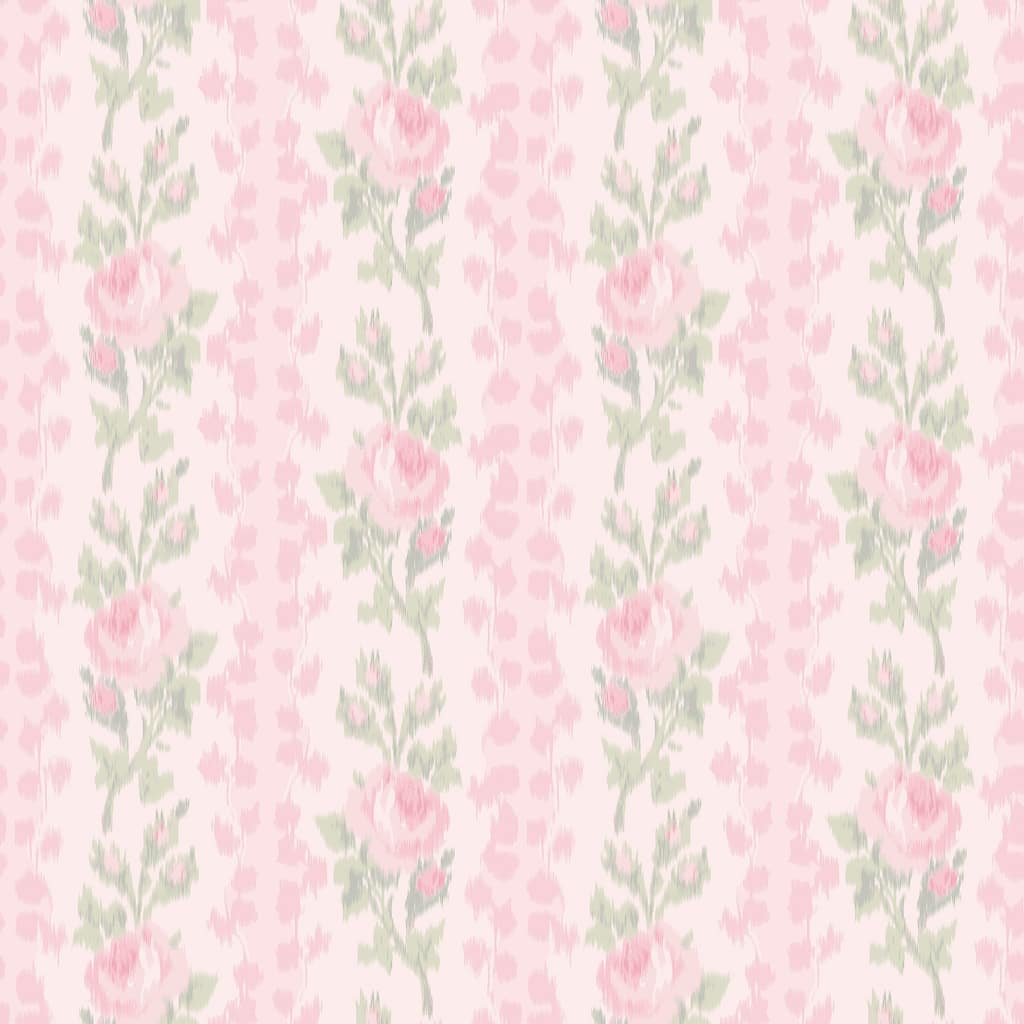 LoveShackFancy NuWallpaper Blooming Heirloom Strawberry Macaron Rose Stripe Peel and Stick Wallpaper