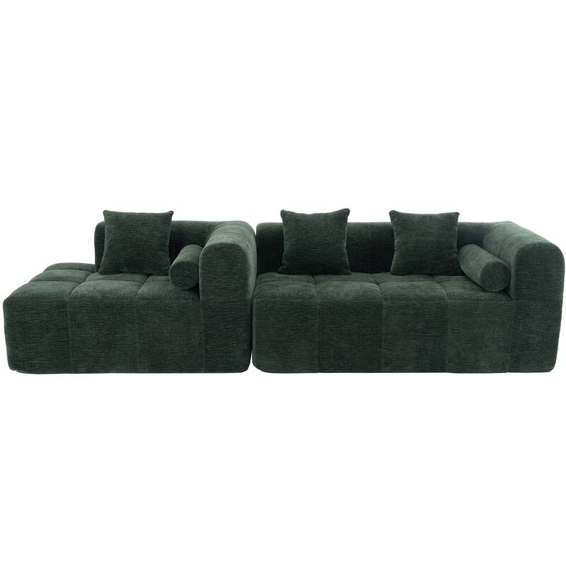 101.2" Chenille Sectional Sofa Full Compressed Sofa Modular Sofa Couch with 2 Side Pockets, Free Combined Sofa