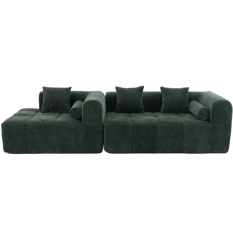 101.2" Green Chenille Modular Sofa with Deep Seating for Living Room