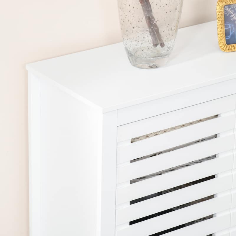 HOMCOM Modern Media Console Cabinet with Slat Double Doors, Enclosed Adjustable Shelf and Open Bottom Shelf, White - 11.75*30*32