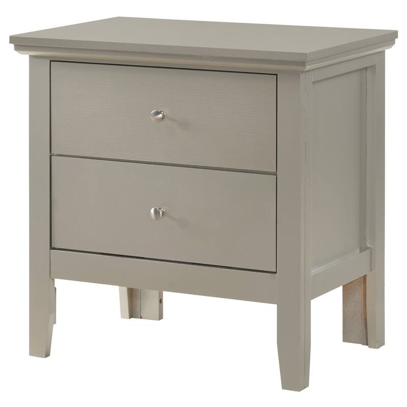 2-Drawer Silver Champagne Nightstand with Nickel Handles, 24 Inch Sturdy Fully Assembled Bedside Table