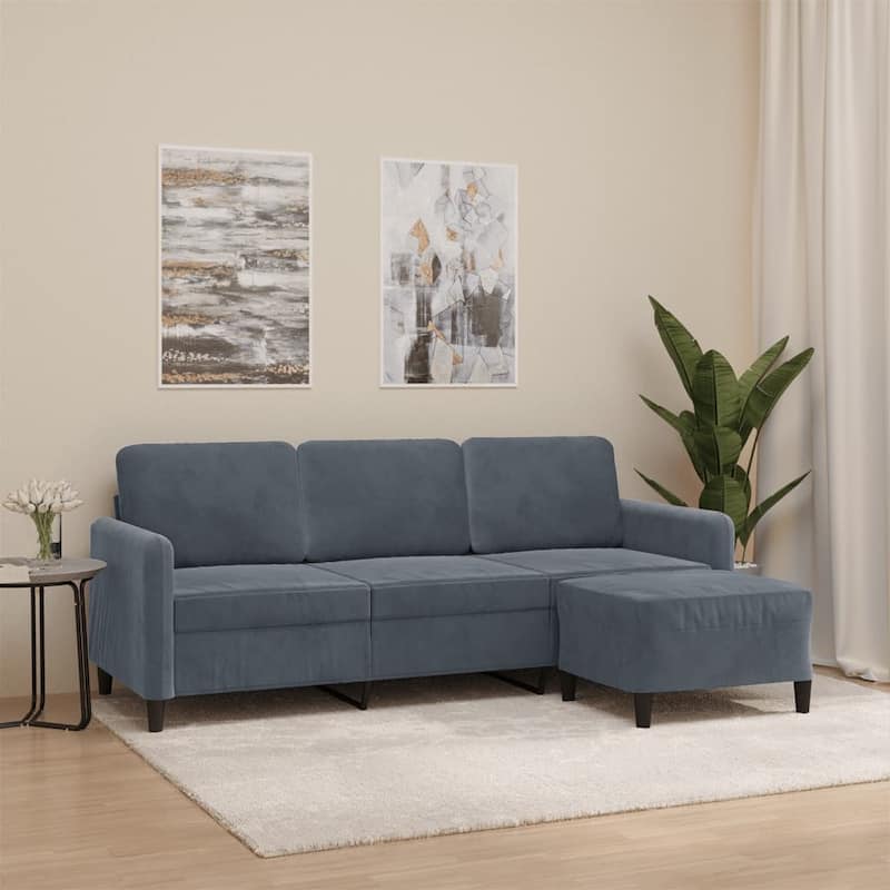 vidaXL 3-seater Sofa With Footstool Dark Gray Velvet 3-Seater - 30.3 x 77.9 x 31.5 in - Dark gray